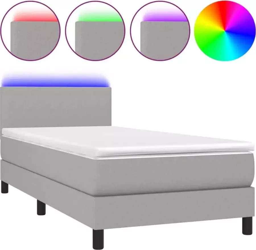 Dolce Vita La Boxspring met matras en LED stof lichtgrijs 90x200 cm