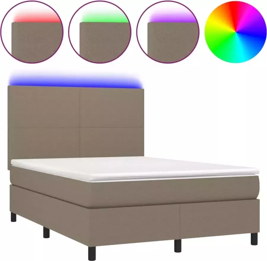 Dolce Vita La Boxspring met matras en LED stof taupe 140x200 cm