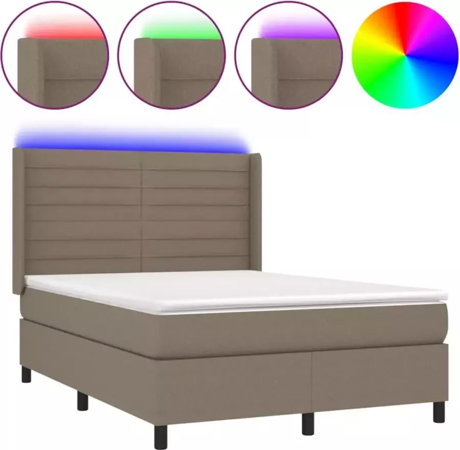 Dolce Vita La Boxspring met matras en LED stof taupe 140x200 cm