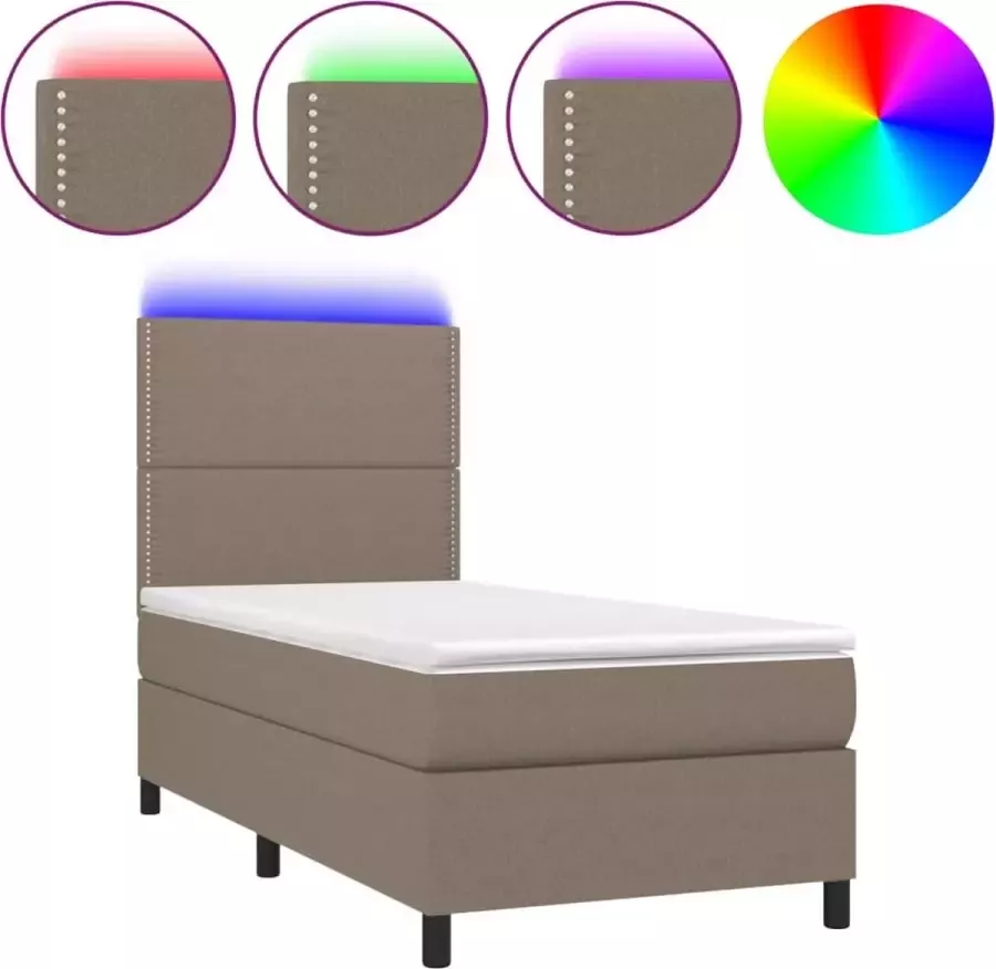 Dolce Vita La Boxspring met matras en LED stof taupe 90x190 cm