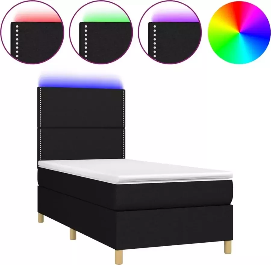 Dolce Vita La Boxspring met matras en LED stof zwart 90x190 cm