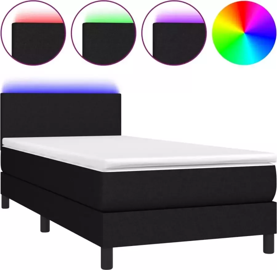 Dolce Vita La Boxspring met matras en LED stof zwart 90x200 cm