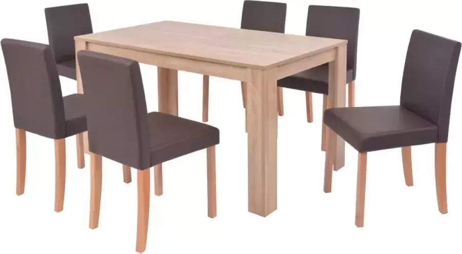 Dolce Vita La Eettafel met stoelen kunstleer en eikenhout bruin 7 st