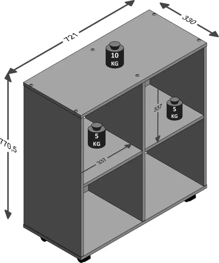 Dolce Vita La FMD Kast op zwenkwielen met 4 vakken wit
