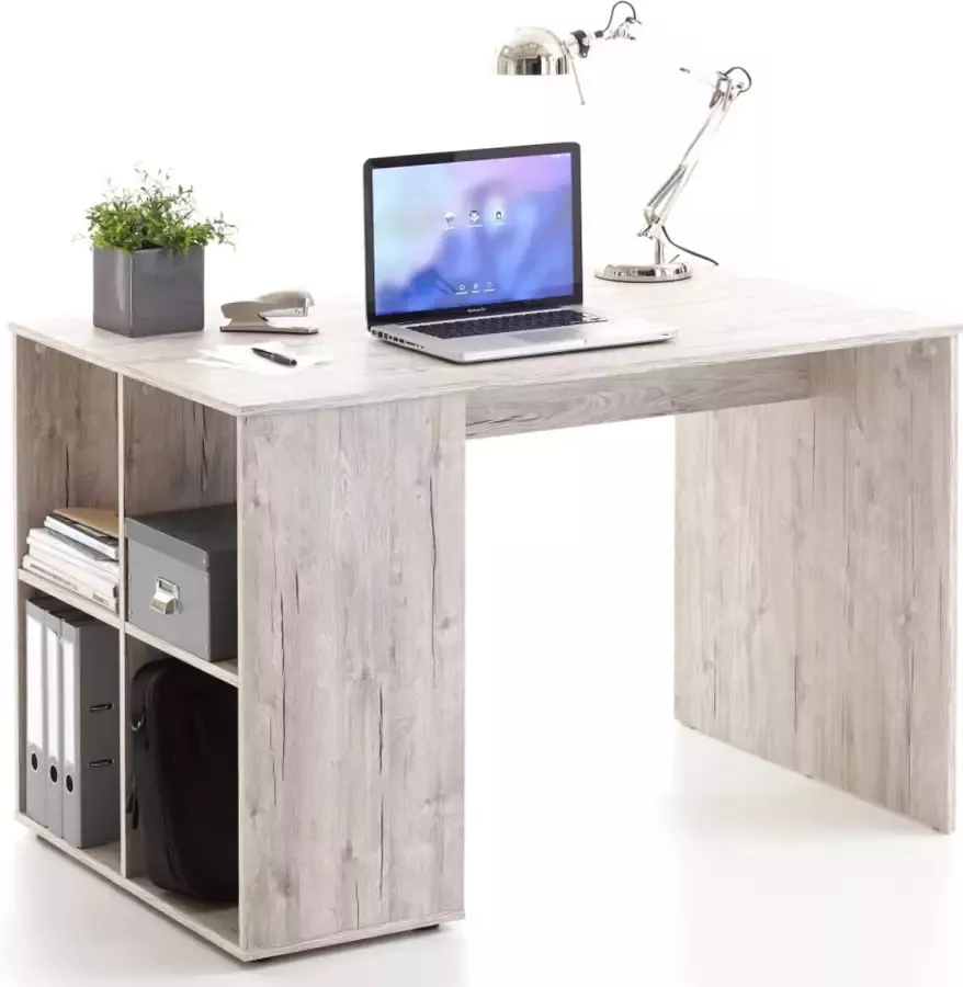 Dolce Vita La FMD Schrijftafel Werktafel Computertafel Kantoorbureau Studiebureau Bureau met zijschappen 117x73x75 cm zandeikenkleurig