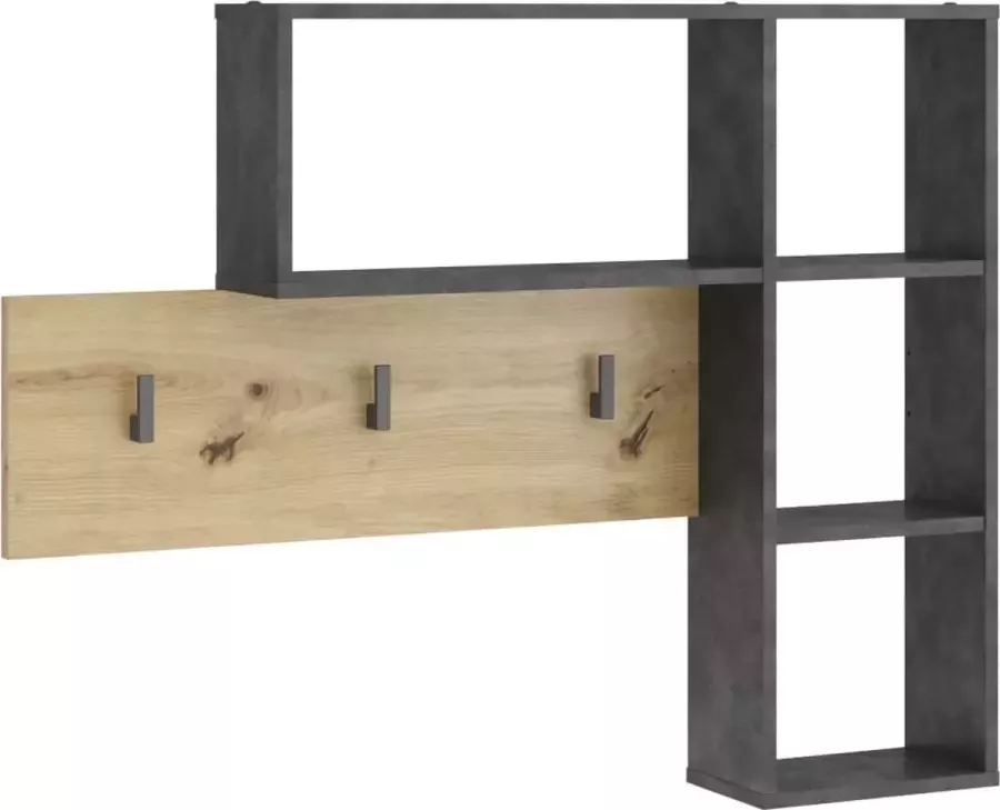 Dolce Vita La FMD Wandkapstok met 4 open vakken antraciet en eikenkleurig