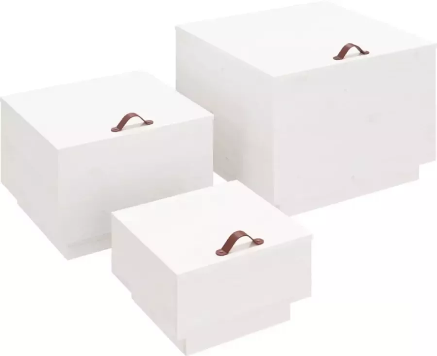 Dolce Vita La Opbergboxen met deksels 3 st massief grenenhout wit