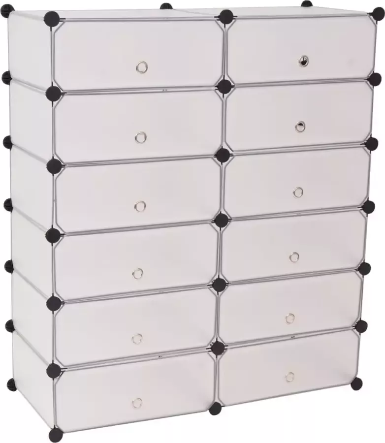 Dolce Vita La Schoenenrek Schoenenopberger Schoenenladekast Schoenenkast met deuren met 12 ineengrijpende vakken wit