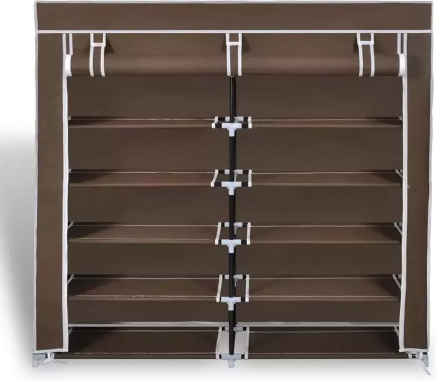 Dolce Vita La Schoenenrek Schoenenopberger Schoenenladekast Schoenenkast met deuren met hoes 115x28x110 stof bruin