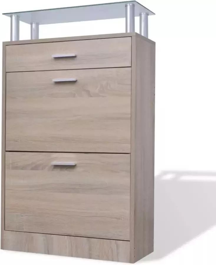 Dolce Vita La Schoenenrek Schoenenopberger Schoenenladekast Schoenenkast met deuren met lade en glazen bovenschap eiken-look
