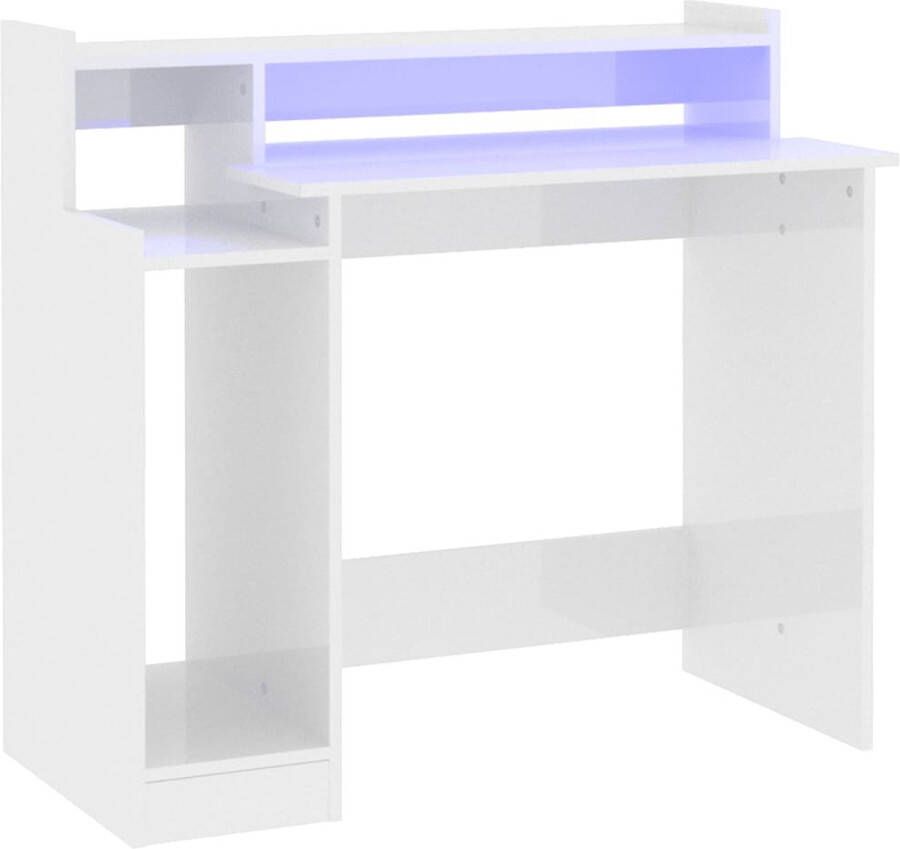 Dolce Vita La Schrijftafel Werktafel Computertafel Kantoorbureau Studiebureau Bureau met LED-verlichting 97x45x90 cm hout grijs sonoma eiken