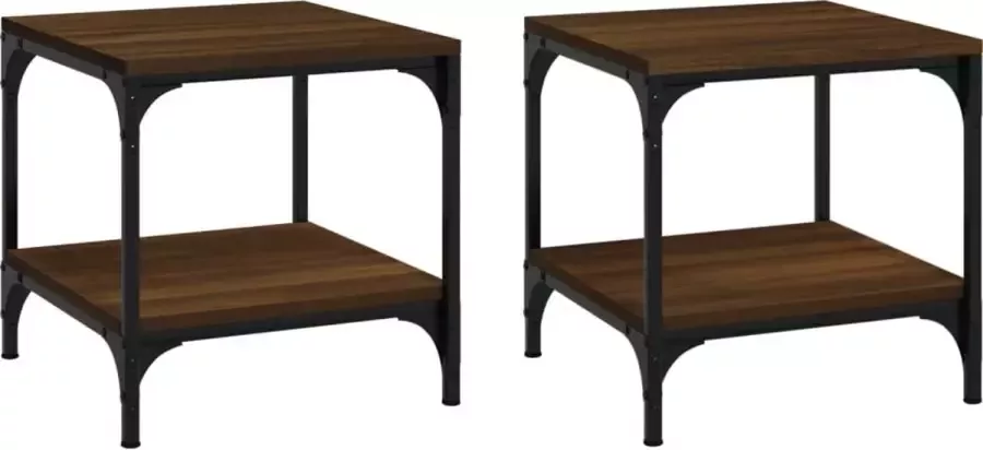 Dolce Vita La Tafeltje Bijzettafel Accenttafel Multifunctionele tafel- Salontafels 2 st 40x40x40 cm bewerkt hout bruineiken