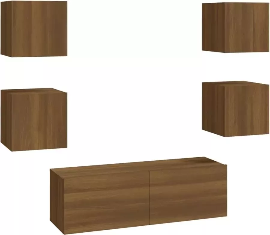 Dolce Vita La Tv-meubelwand Wandplank voor televisie Tv-bevestigingssysteem voor aan de muurset bewerkt hout bruineikenkleurig