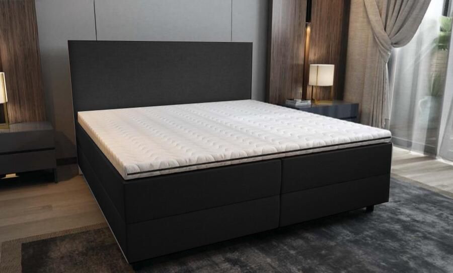 Dolcezza Riga Boxspring Set Antraciet 140X200 7-Zone Pocketvering Matras met topper Modern Eenvoudig Design + twee gratis hoogwaardig kussen als cadeau