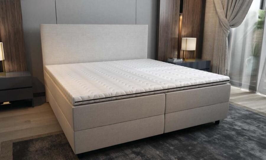 Dolcezza Riga Boxspring Set Beige 180X200 7-Zone Pocketvering Matras met 8cm topper Modern Eenvoudig Design + twee gratis hoogwaardig kussen als cadeau