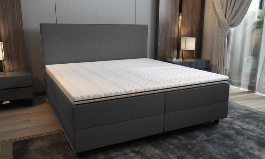 Dolcezza Riga Boxspring Set Antraciet 180X200 7-Zone Pocketvering Matras met topper Modern Eenvoudig Design + twee gratis hoogwaardig kussen als cadeau