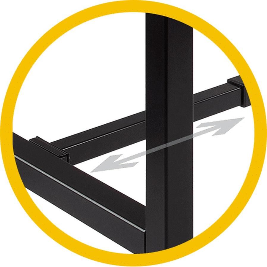 Schaffenburg Domino Basic statafel 180 x 80 cm. vaste hoogte 110 cm. uitgevoerd met versterkt H-onderstel met 50 50 mm. vierkante buispoten met steldoppen onderstel staal aluminium RAL 9006 blad 25 mm. melamine logan eiken