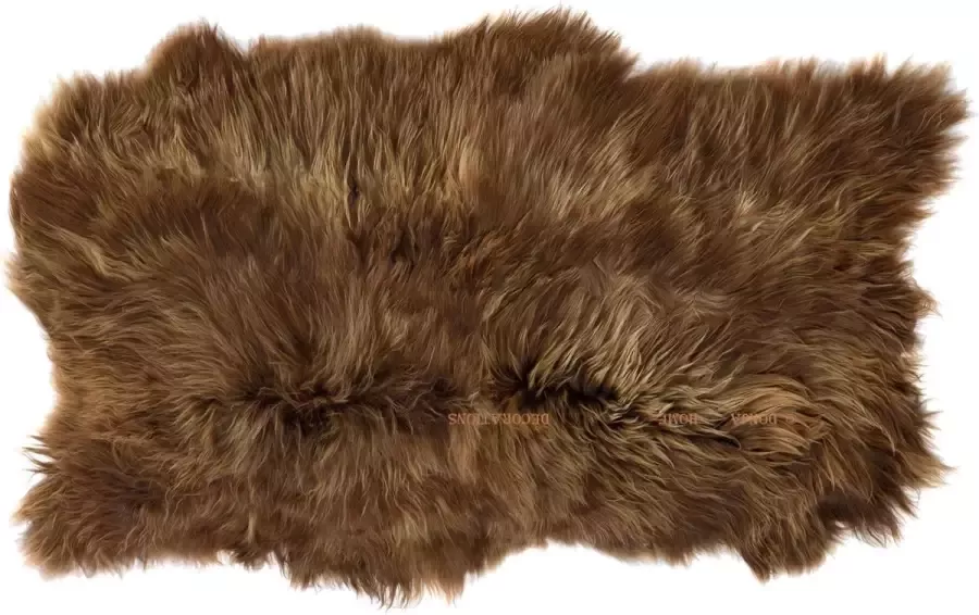 Donja HD IJslands schapenvacht tapijt vloerkleed langharig bruin met blonde wolpuntjes
