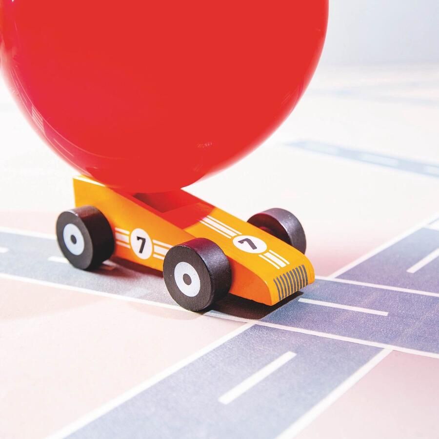 Donkey Products Balloon Racer Orangestar – Houten Ballonauto Speelgoed – Incl. Ballon – Duurzaam & Educatief