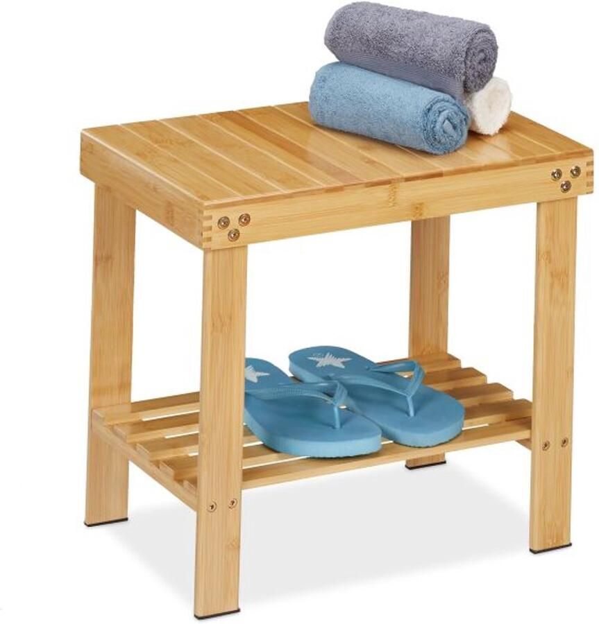 Doodadeals Badkamer Krukje – Bamboe Zitkruk met Opbergruimte – Badkamer Bankje – 150 kg Draagvermogen – 41 5 x 44 x 28 cm