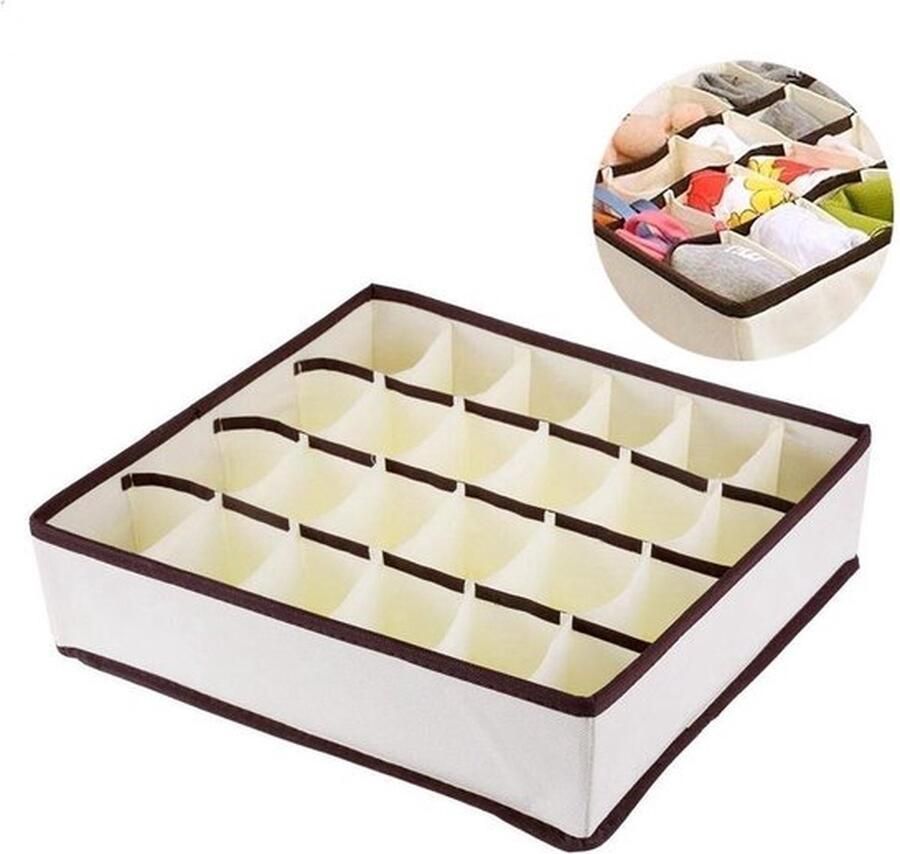 Doodadeals Kleding Organizer – Ondergoed – Sokken – Opbergbox – 24 vakken – Beige Bruin – 1 Stuk