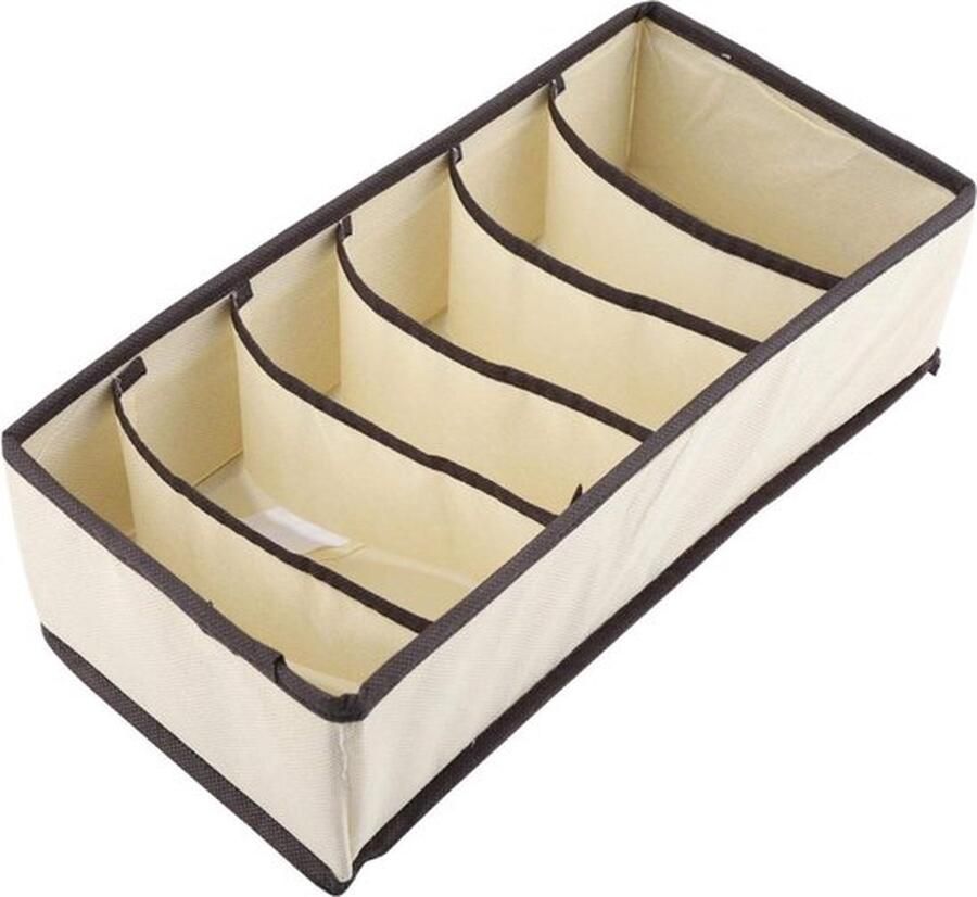 Doodadeals Ondergoed en Sokken Organizer 6 vakken Bruine Randen Beige 1 Stuk Ondergoed Opbergsysteem Sokken Organizer