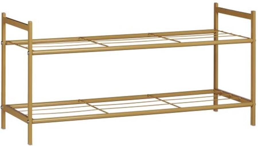 Doodadeals Schoenenrek Goud – 2 Laags Schoenen Rek van Metaal – Stijlvolle Schoenen Opberger – 33 5 x 69 5 x 26 cm