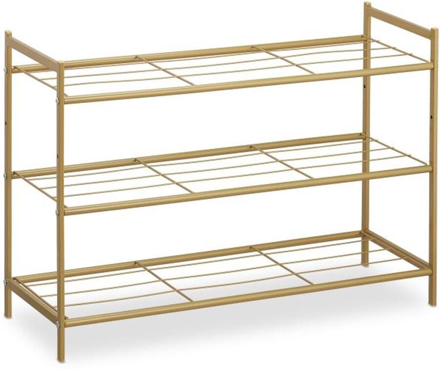 Doodadeals Schoenenrek Goud – 3 Laags Schoenen Rek van Metaal – Luxe Schoenen Opberger – 50 x 70 x 26 cm