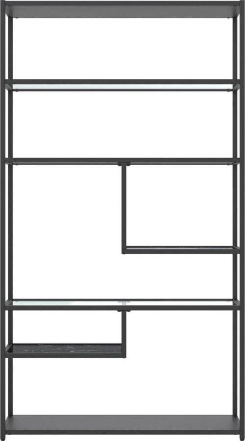 Dorel Home Boekenkast met 5 planken van gehard glas en geometrisch patroon van imitatiemarmer en frame van metaalzwart