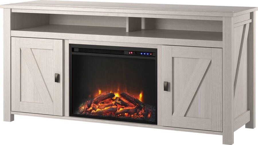 Loft24 Farmington|Wit spaanplaat TV-meubel met elektrische open haard