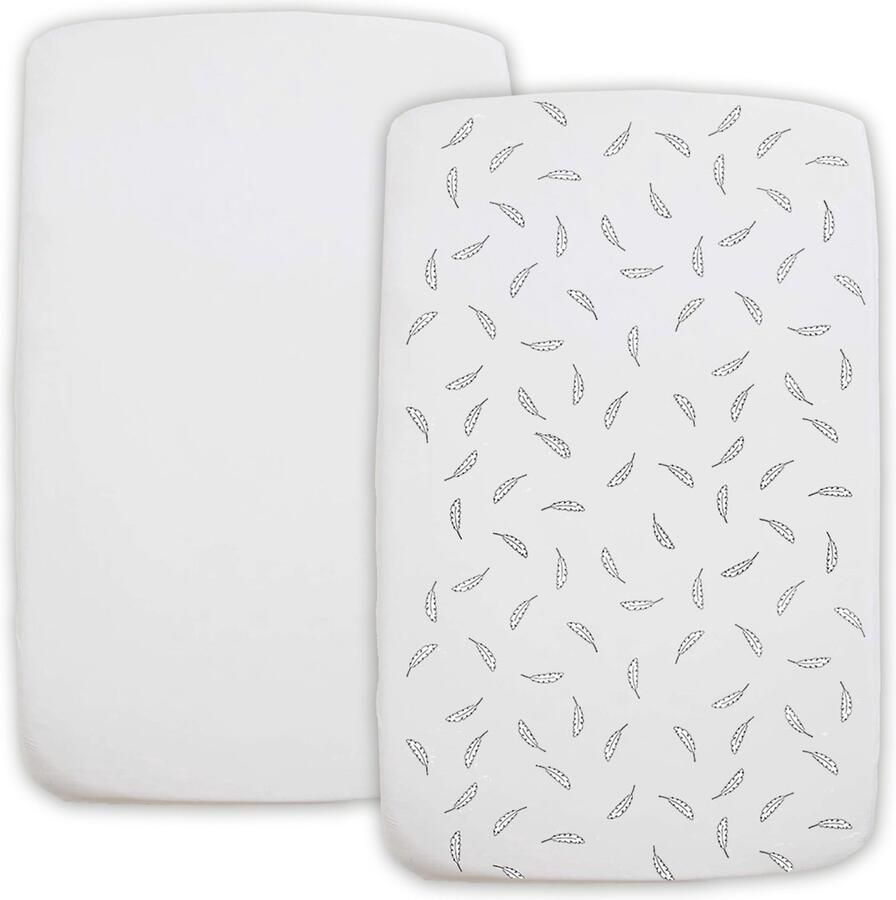 Baby Jean 2-delige Beddengoed Set 70x140 Hoeslakens 100% Katoen voor Juniorbed of Groot Ledikant Set van Wit + Wit met Gouden Hartjes en Rondjespatroon Hoeslaken