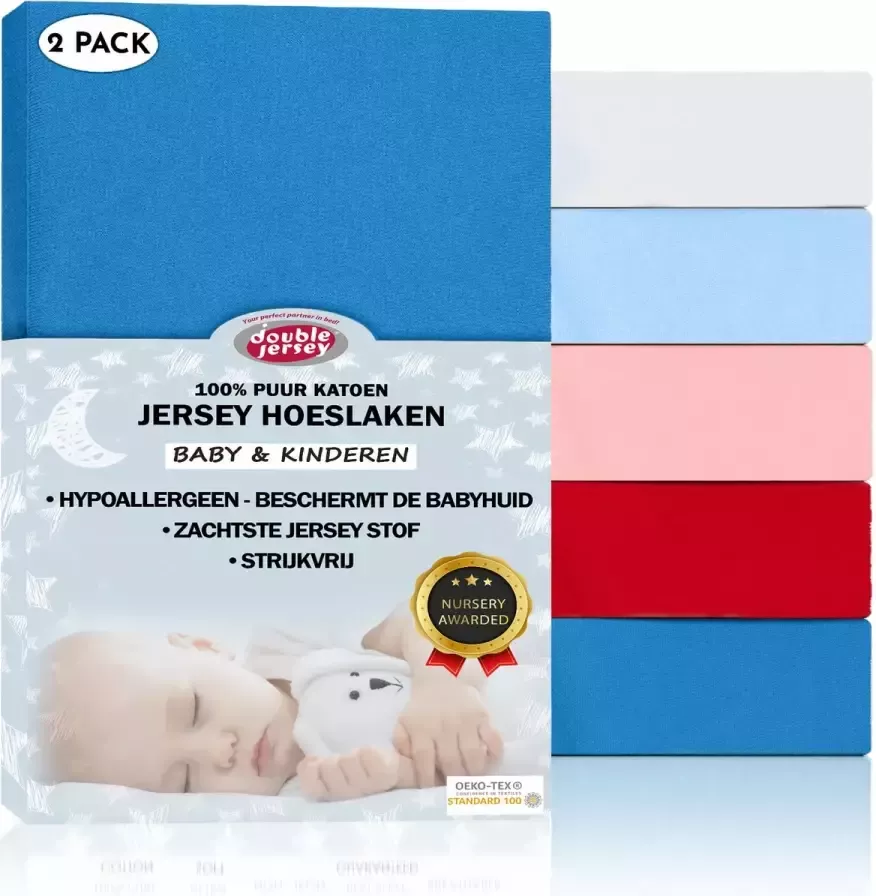 Double Jersey Lakens Ledikant met Elastiek Zacht 100% Katoenen Hoeslakens Ledikant Dubbelgebreide Dikke Stof Gladde Strijkvrije Ledikantlakens Matrasdikte 20cm 2 St Kobalt 70x140+15 cm