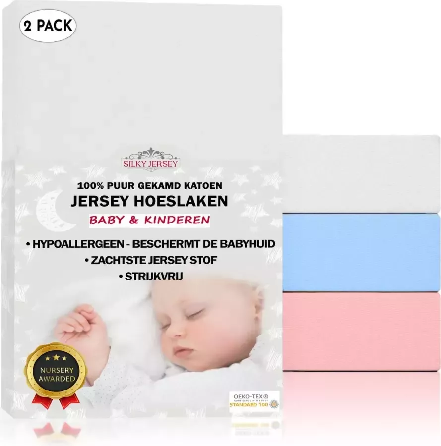 Double Jersey Silky Jersey (2 Stuk) Super Zachte Hoeslaken Baby & Kinderen van 100% Fijne Katoen Ledikant 60x120 cm Wit