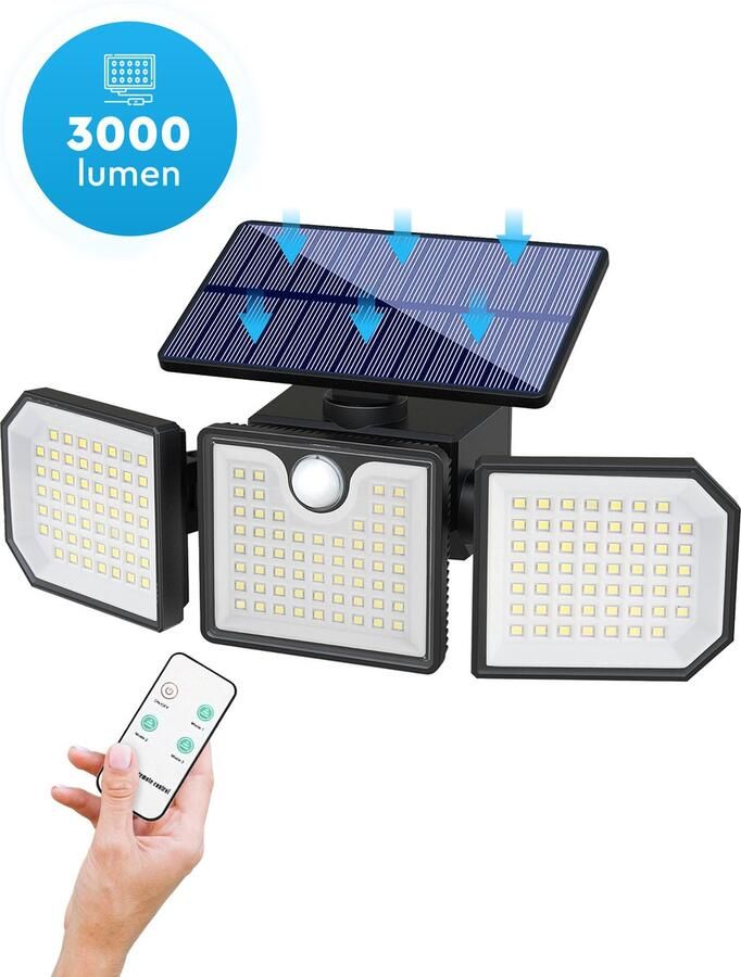 DOUBLE MM Slimme Solar Wandlamp Buiten Tuinverlichting Op Zonne Energie Buitenlamp Solar Tuinverlichting Buitenverlichting 167 LED 3000 Lumen – Met Afstandsbediening Tussen 3 Standen Schakelen