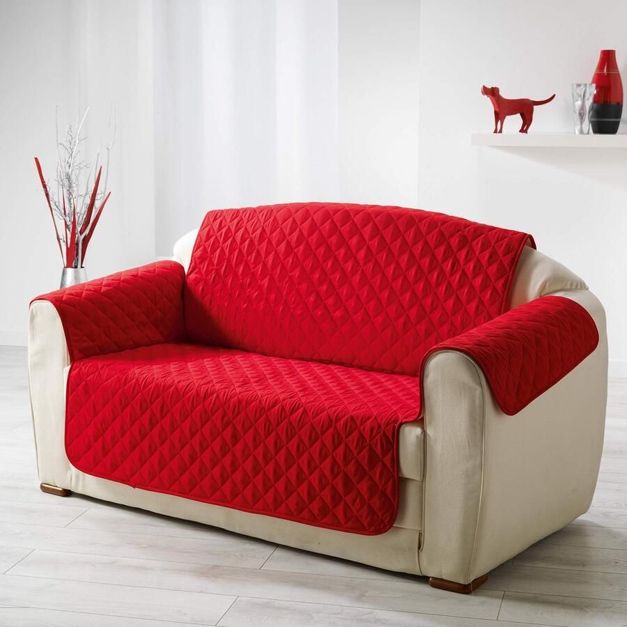 DOUCEUR D'INTERIEUR Douceur d'Intérieur 1605240 Gewatteerde fauteuilbescherming 279 x 179 cm Club Microvezel effen kleur Rood