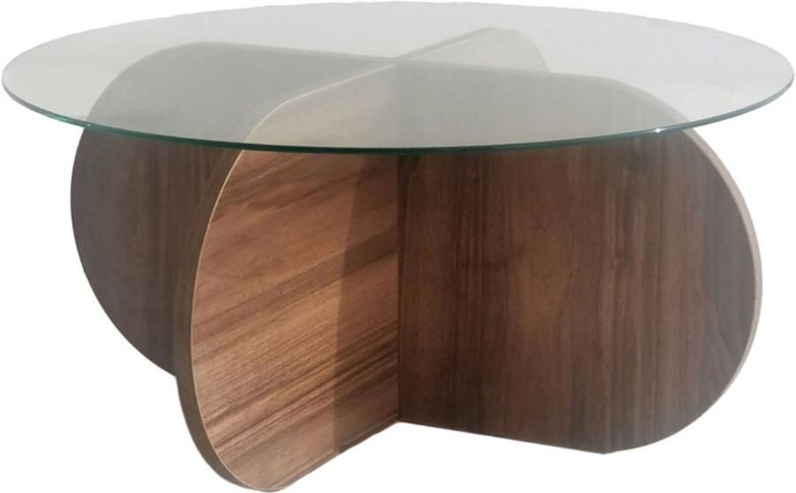 Drawer BULLY I Ronde salontafel van gehard glas en hout ø75cm