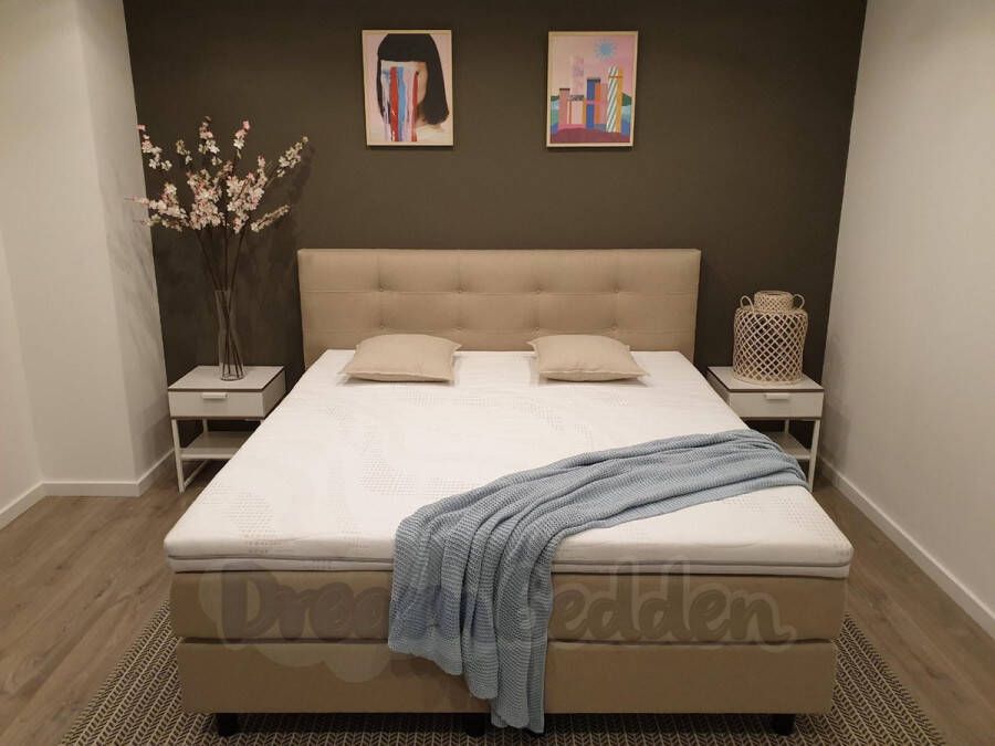 dreambedden Boxspring 130x220 Miami Beige Incl. 7-zones Matrassen en Koudschuim Hotel Topper (STEVIG)