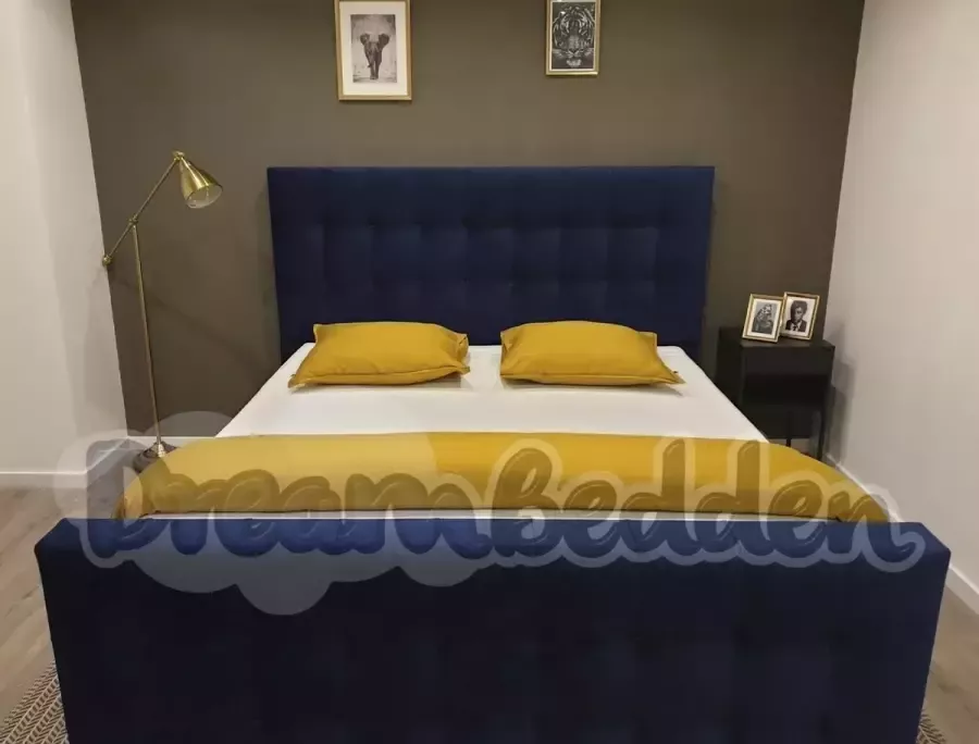 Dreambedden Boxspring 160x200 incl 7-zones pocketvering matras & Voetbord Sofia Blue Velvet