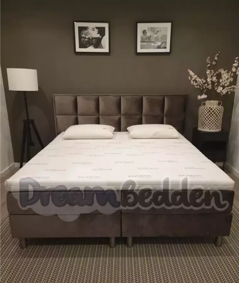 dreambedden Boxspring 200x210 Toledo Incl. meegestoffeerde pocketvering matrassen en Bamboo Exclusive Koudschuim Topper