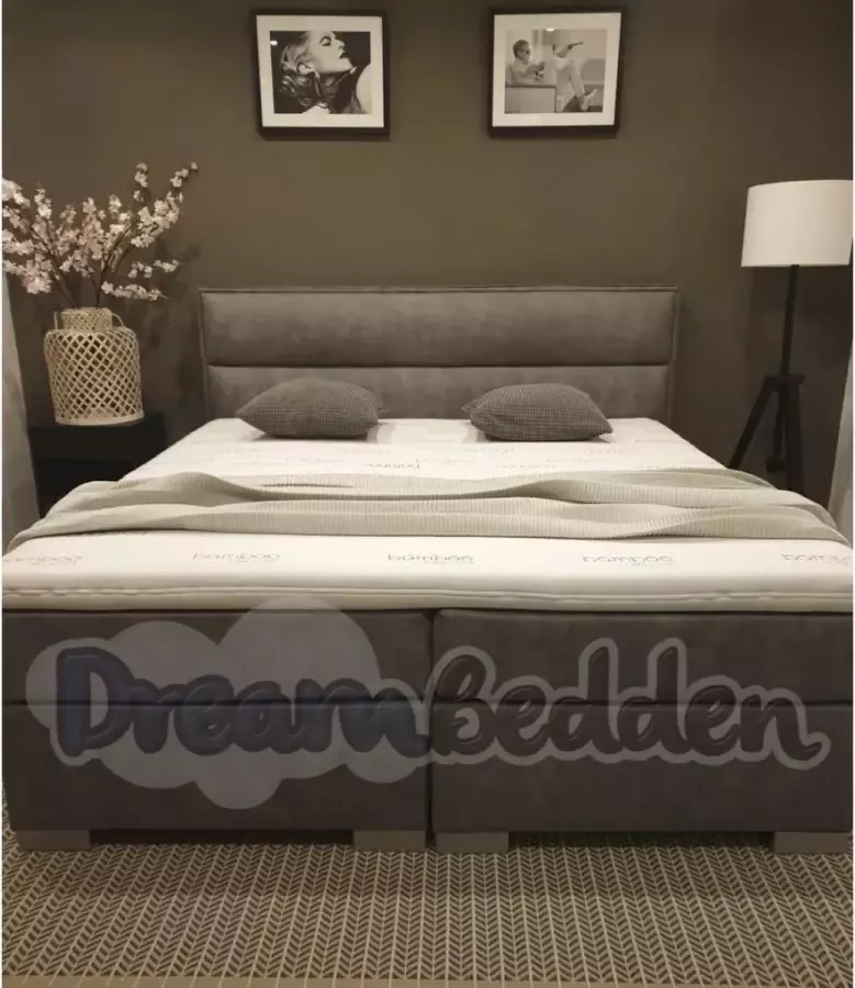 dreambedden Boxspring 200x220 Moscow incl. Meegestofferde 7-zones Pocketvering matrassen & HR55 koudschuim Bamboo exclusive topper. Grijs