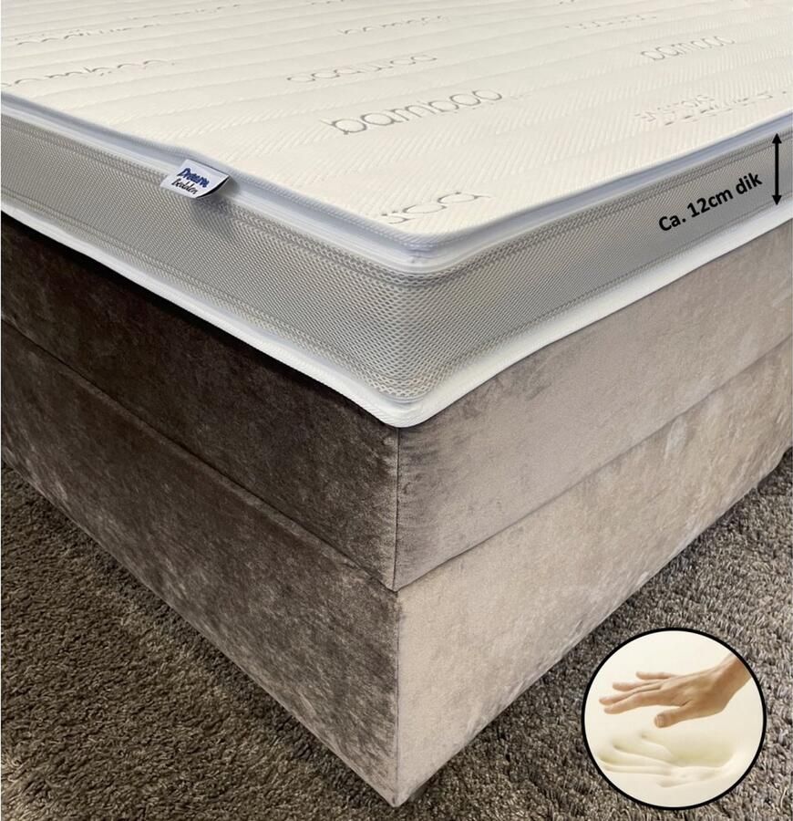 Dreambedden Topper 90x200 Zacht Orthopedisch Nasa Traagschuim Bamboo Exclusive Anti Allergie Ca. 12cm dik