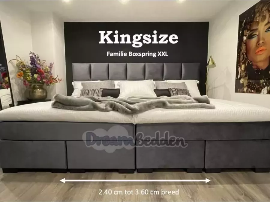 Dreambedden Familie Boxspring XXL 240x210 Incl 7-zones pocketvering Matrassen en Hotel Toppers KINGSIZE