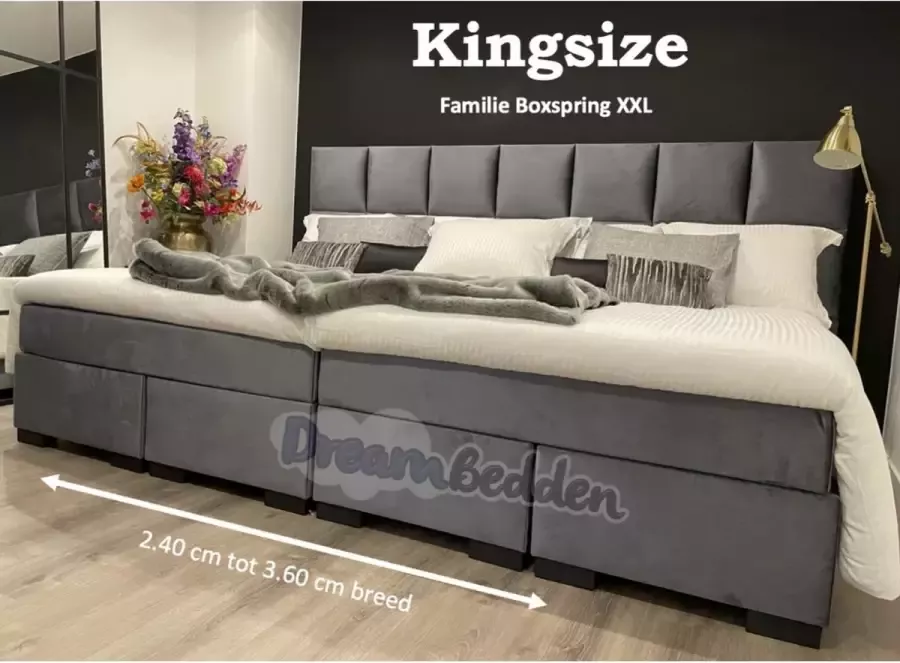 Dreambedden Familie Boxspring XXL 280x220 Incl 7-zones pocketvering Matrassen en Hotel Toppers KINGSIZE