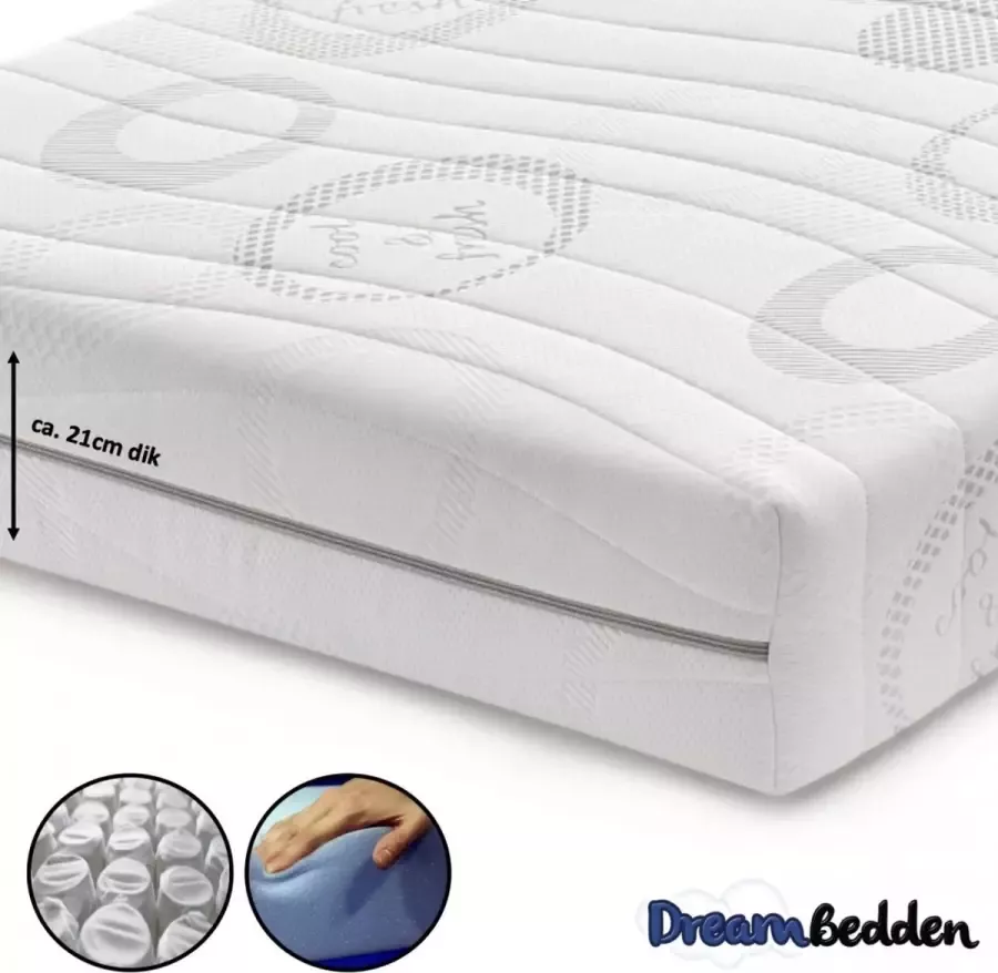 Dreambedden Matras 100x190 HR 45 Koudschuim Pocketvering 9-zones Cool & Fresh ca. 21cm dik