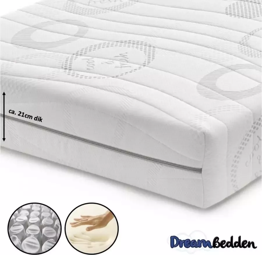 Dreambedden Matras 100x190 Nasa Traagschuim Pocketvering 9-zones Cool & Fresh ca. 21cm dik