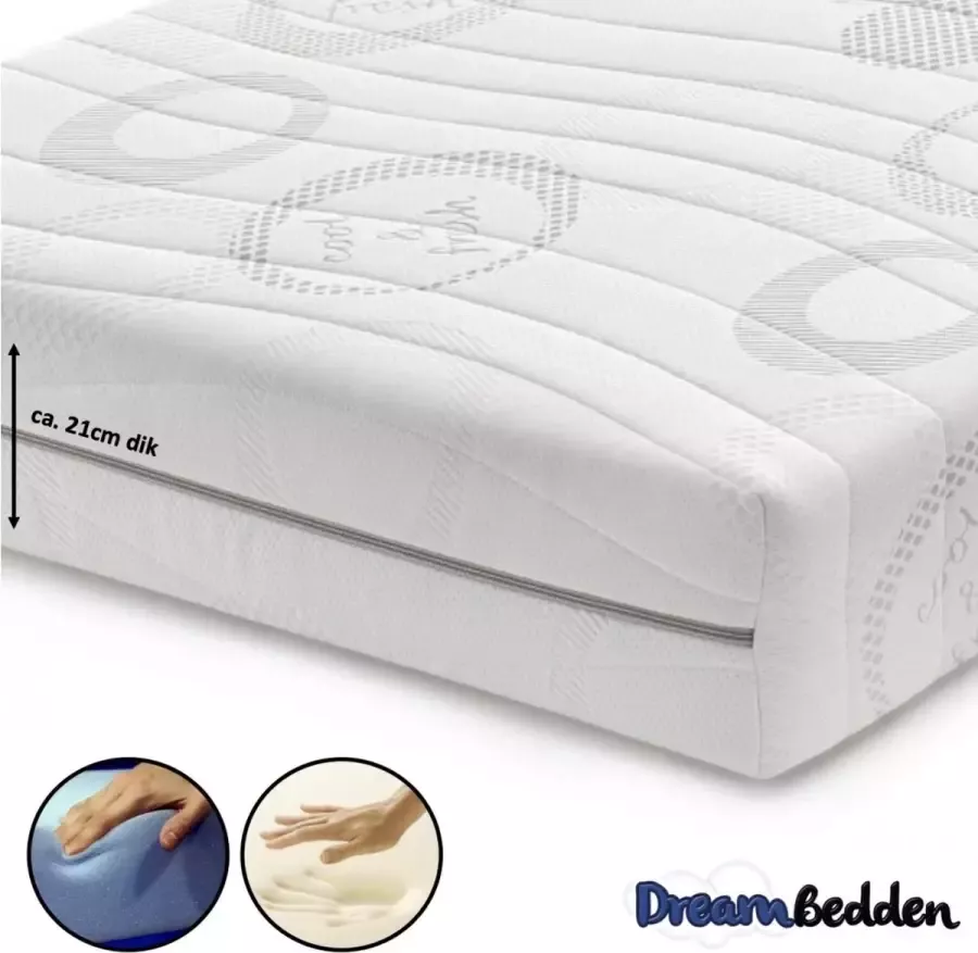 Dreambedden Matras 100x200 2-zijdig Nasa Traagschuim HR50 Koudschuim Cool & Fresh ca. 21cm dik