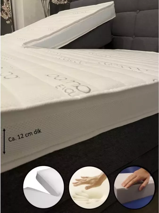 Dreambedden Splittopper 2-zijdig 200x210 4-seizoenen HR60 koudschuim Nasa Traagschuim Bamboo Exclusive ca. 12 cm dik Anti Allergie SPLIT