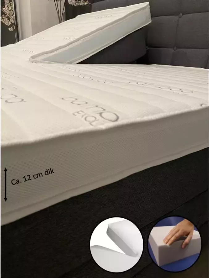 Dreambedden Splittopper 200x200 HARD Hybride schuim Bamboo Exclusive ca. 12 cm dik Anti Allergie SPLIT