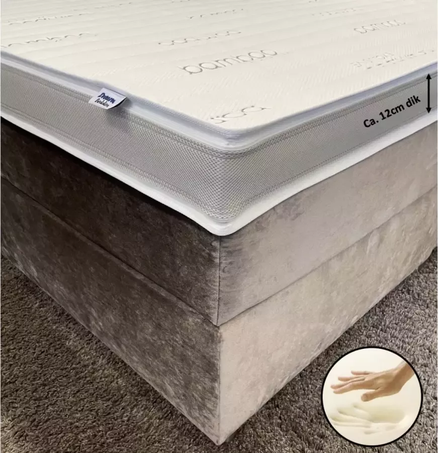 Dreambedden Topper 200x200 Zacht Orthopedisch Nasa Traagschuim Bamboo Exclusive Anti Allergie Ca. 12cm dik