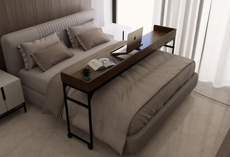 Dreamdesk Bedtafel Op Wielen Verstelbare Tafel Voor Over Bed Tafel Bedtafels Verrijdbaar Laptoptafel met wielen Bedtafeltje Verstelbaar Laptop Overbed tafel Sta Bureau Espresso Brown - Foto 2